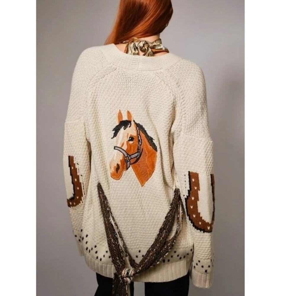 Blue B Western High Horse belted Horseshoe Cardigan M